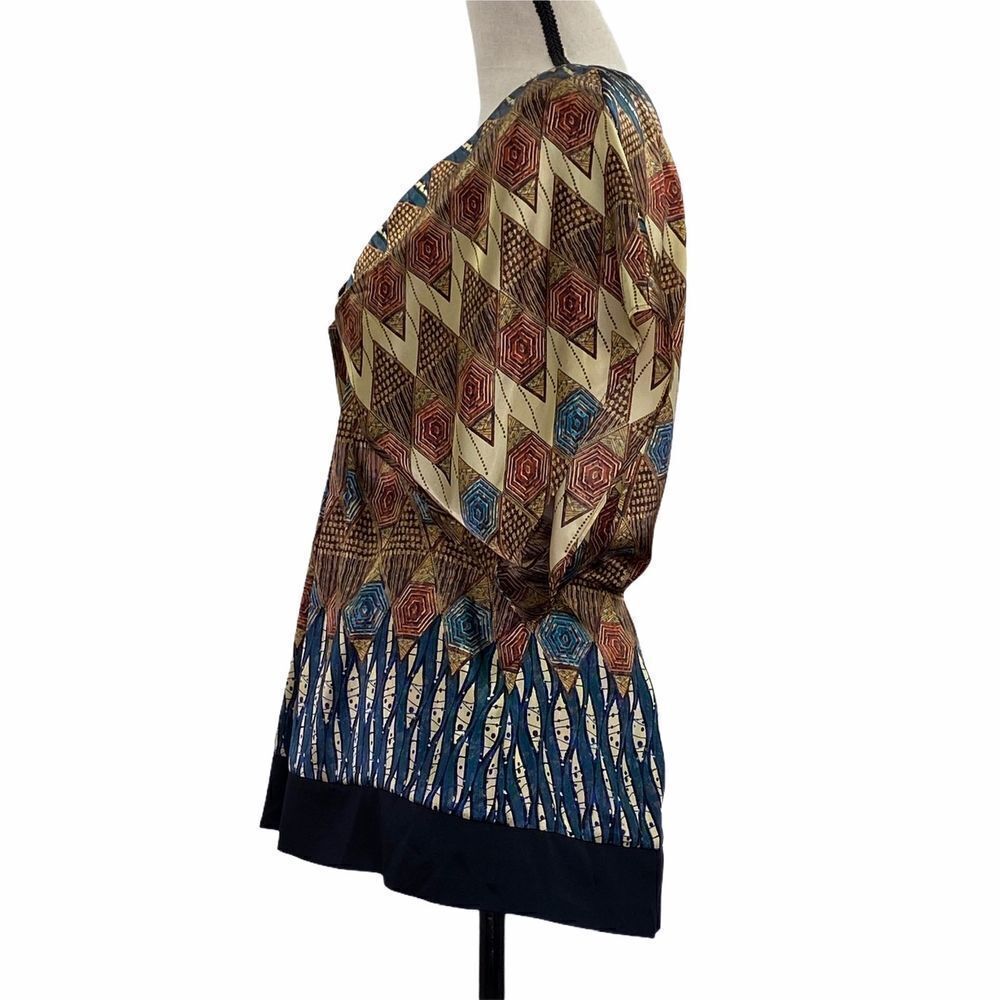 ALLEN B. Schwartz Chevron V-Neck Babydoll Blouse M - Picture 2 of 9